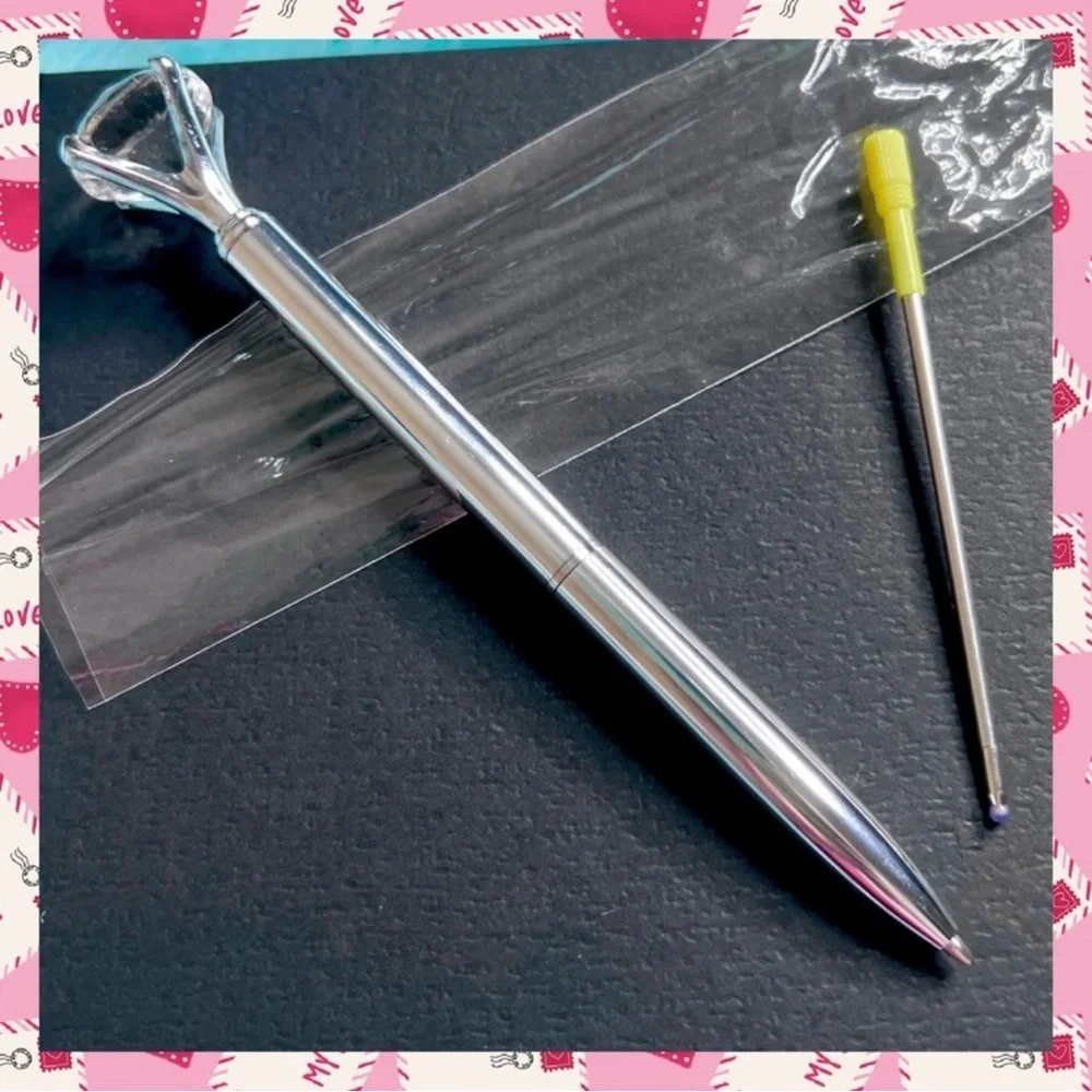 Diamond Top Silver METAL Ballpoint Pen With Black Ink Refill PinkRainCloud